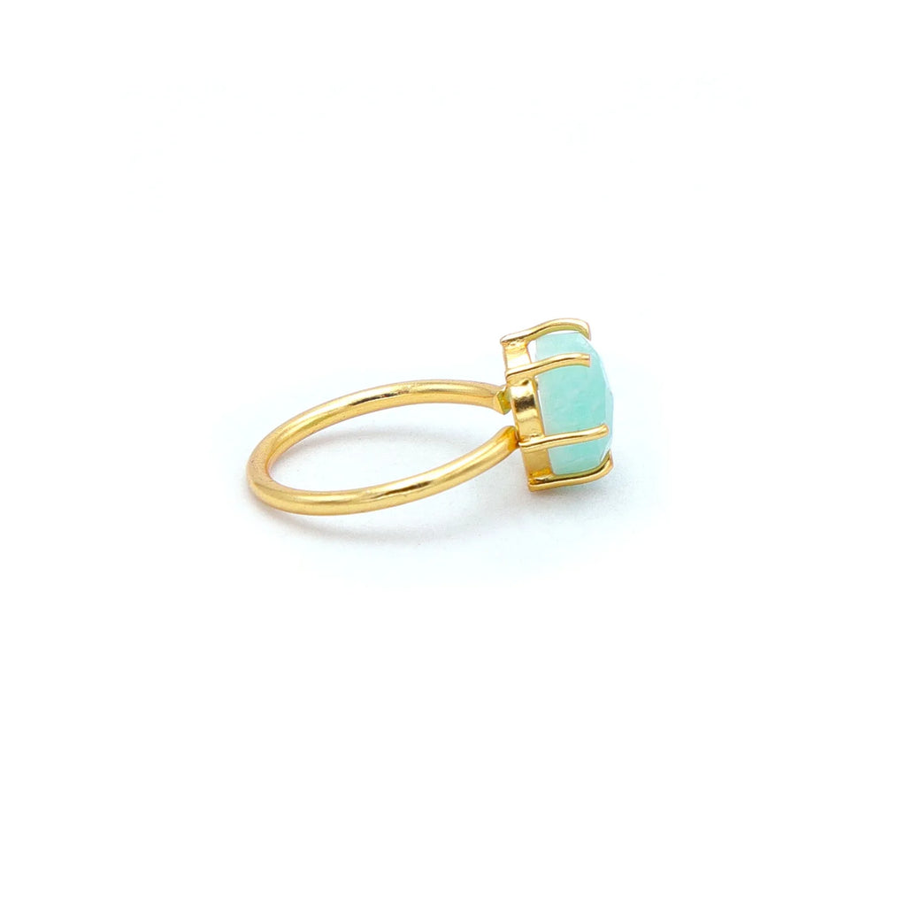 Handcrafted 18K Gold Plated Amazonite Heart Carving Ring Zircon | Trendy 925 Silver Bezel Setting Wedding Ring | Unisex Green
