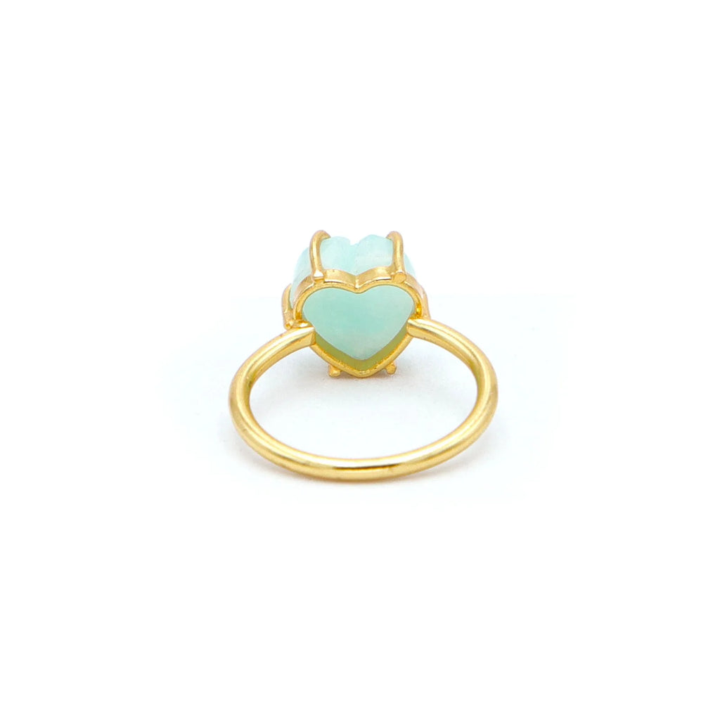 Handcrafted 18K Gold Plated Amazonite Heart Carving Ring Zircon | Trendy 925 Silver Bezel Setting Wedding Ring | Unisex Green