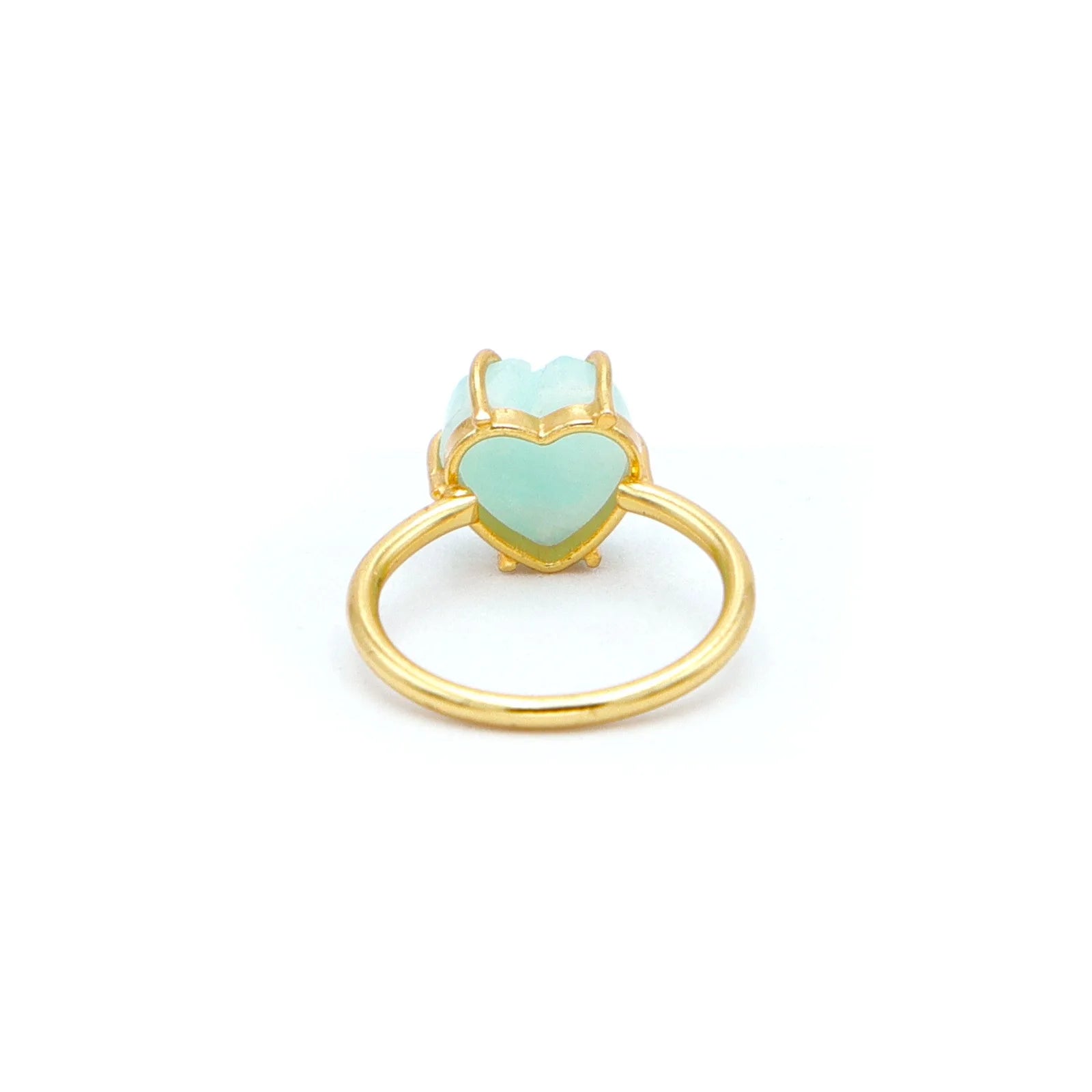 Handcrafted 18K Gold Plated Amazonite Heart Carving Ring Zircon | Trendy 925 Silver Bezel Setting Wedding Ring | Unisex Green