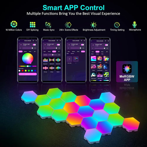 20/12/8 Pack Hexagon Lights Wall RGB Panel Smart APP Hexagonal Modular Gaming Light Music Sync Honeycomb Shape Hexagonl Light