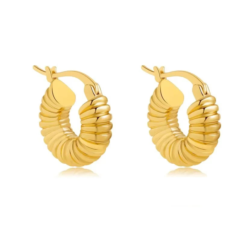 Classic Stainless Steel Waterproof Chunky Hammered Hoop Earrings Unusual Empty Stacked Circle Ear Ring Buckle Huggie Jewelry