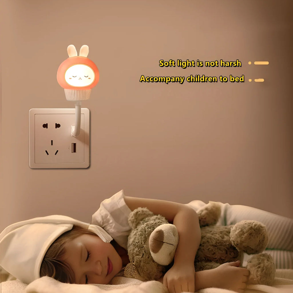 GGbingo LED Night Lights Cute Cartoon Bear Rabbit Bedside Light USB Interface Night Lamp for Bedroom Children Decoration