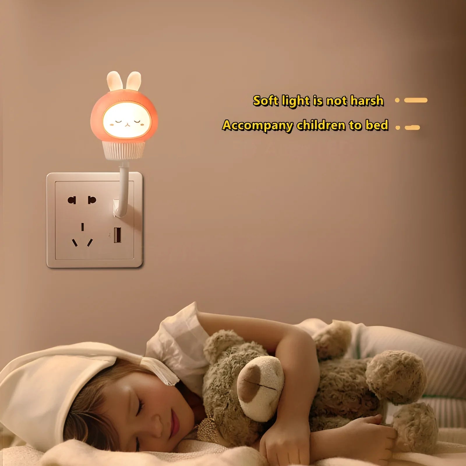 GGbingo LED Night Lights Cute Cartoon Bear Rabbit Bedside Light USB Interface Night Lamp for Bedroom Children Decoration