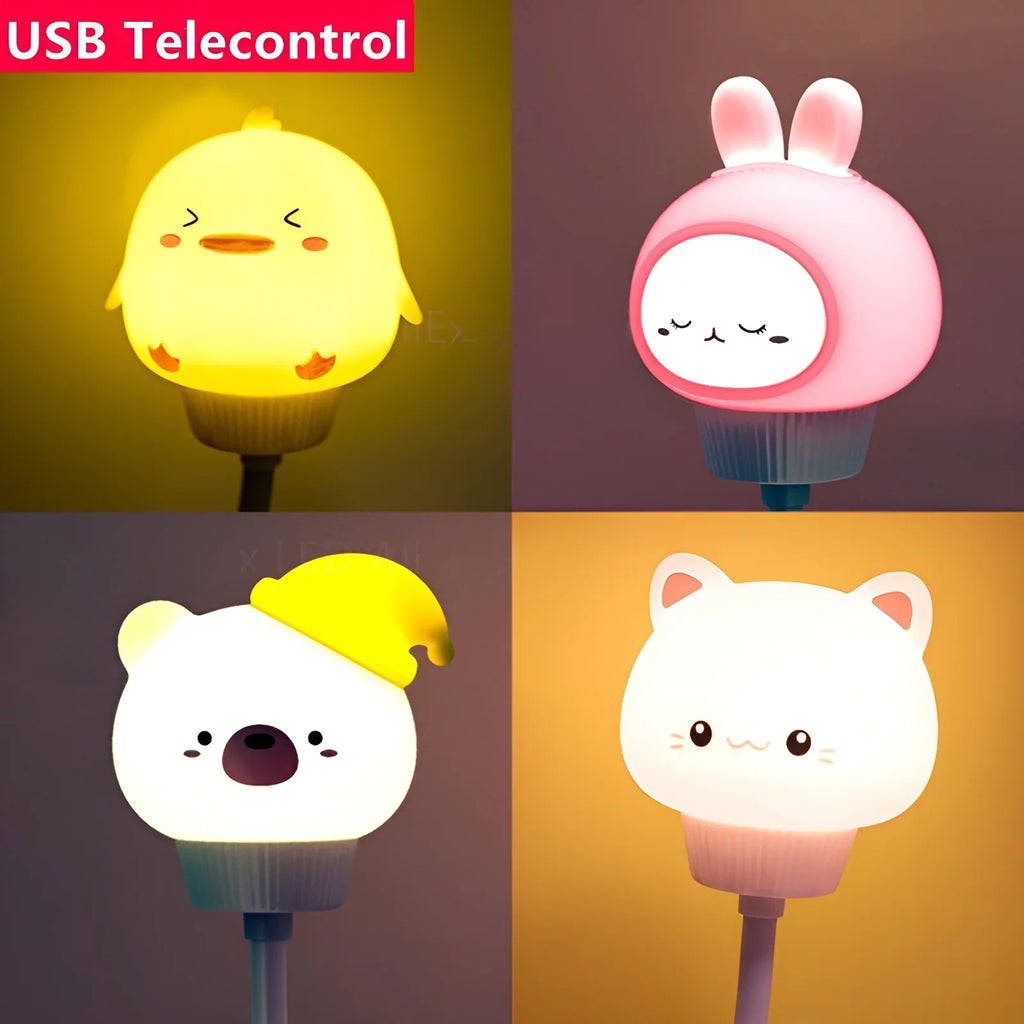 GGbingo LED Night Lights Cute Cartoon Bear Rabbit Bedside Light USB Interface Night Lamp for Bedroom Children Decoration