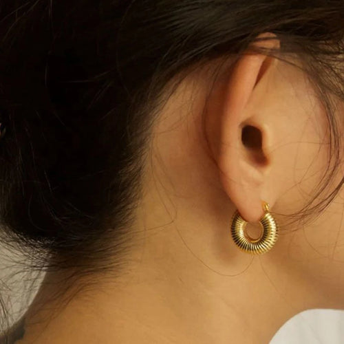 Classic Stainless Steel Waterproof Chunky Hammered Hoop Earrings Unusual Empty Stacked Circle Ear Ring Buckle Huggie Jewelry