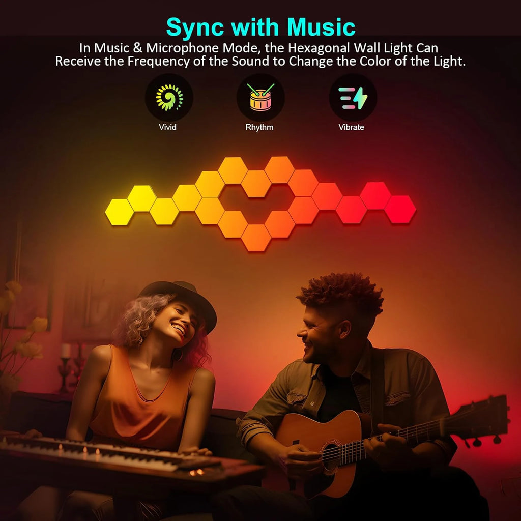 20/12/8 Pack Hexagon Lights Wall RGB Panel Smart APP Hexagonal Modular Gaming Light Music Sync Honeycomb Shape Hexagonl Light