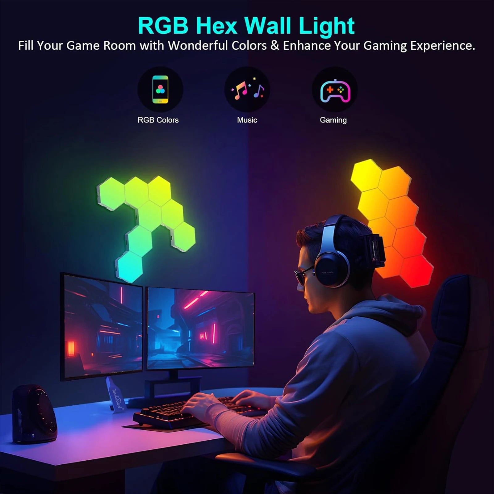 20/12/8 Pack Hexagon Lights Wall RGB Panel Smart APP Hexagonal Modular Gaming Light Music Sync Honeycomb Shape Hexagonl Light