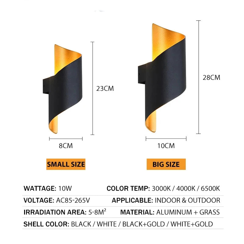 LED Wall Light Spiral Design 12W Modern Indoor Wall Light Waterproof Outdoor Nordic Wall Light Indoor Wall Light Home Decor