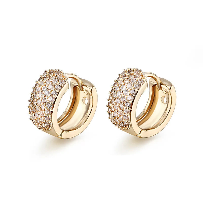 ZHOUYANG Women's Earrings Round Retro Hoops Jewelry Gold Color Zircon Small Ear Ring Wholesale Vintage Female Accessories KBE420