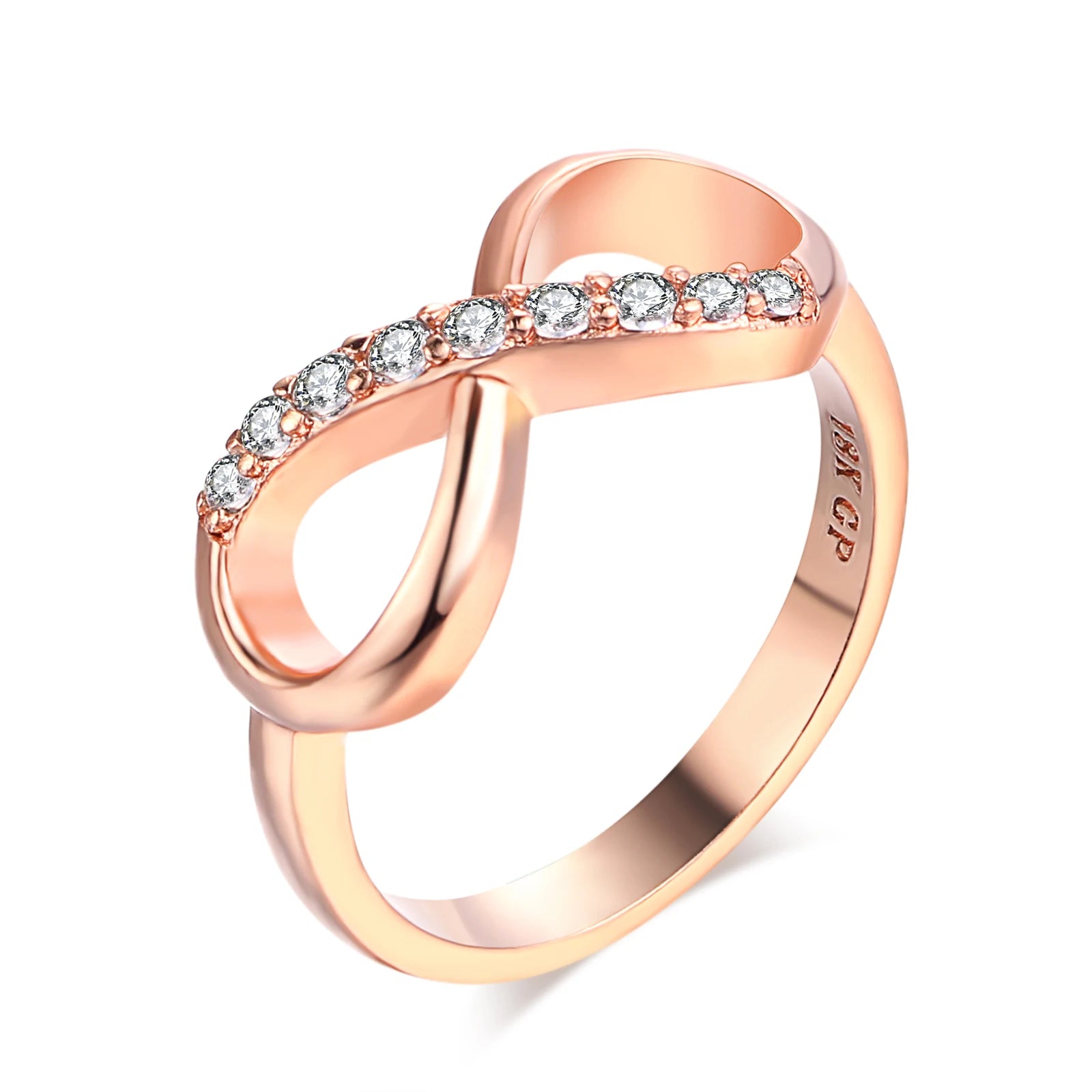 Design Infinity Rings for Women Rose Gold Color Crystal Zircon Couple Statement Ring for Female Fashion Jewelry Accessories R407