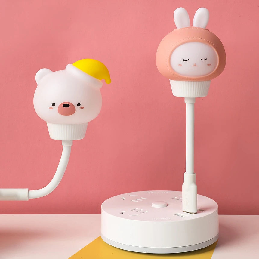 GGbingo LED Night Lights Cute Cartoon Bear Rabbit Bedside Light USB Interface Night Lamp for Bedroom Children Decoration