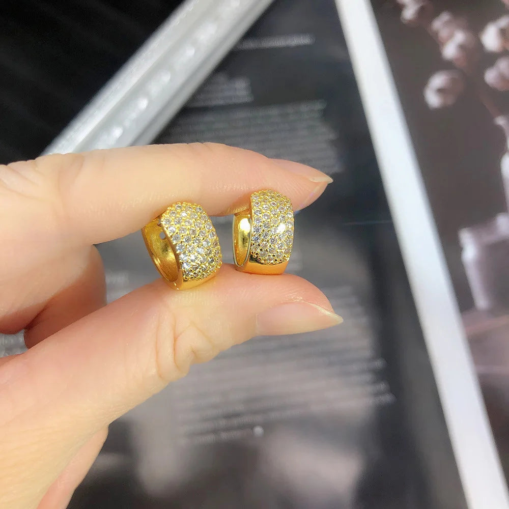 ZHOUYANG Women's Earrings Round Retro Hoops Jewelry Gold Color Zircon Small Ear Ring Wholesale Vintage Female Accessories KBE420