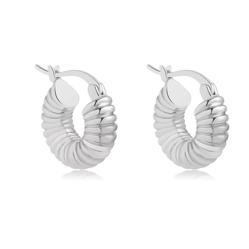 Classic Stainless Steel Waterproof Chunky Hammered Hoop Earrings Unusual Empty Stacked Circle Ear Ring Buckle Huggie Jewelry