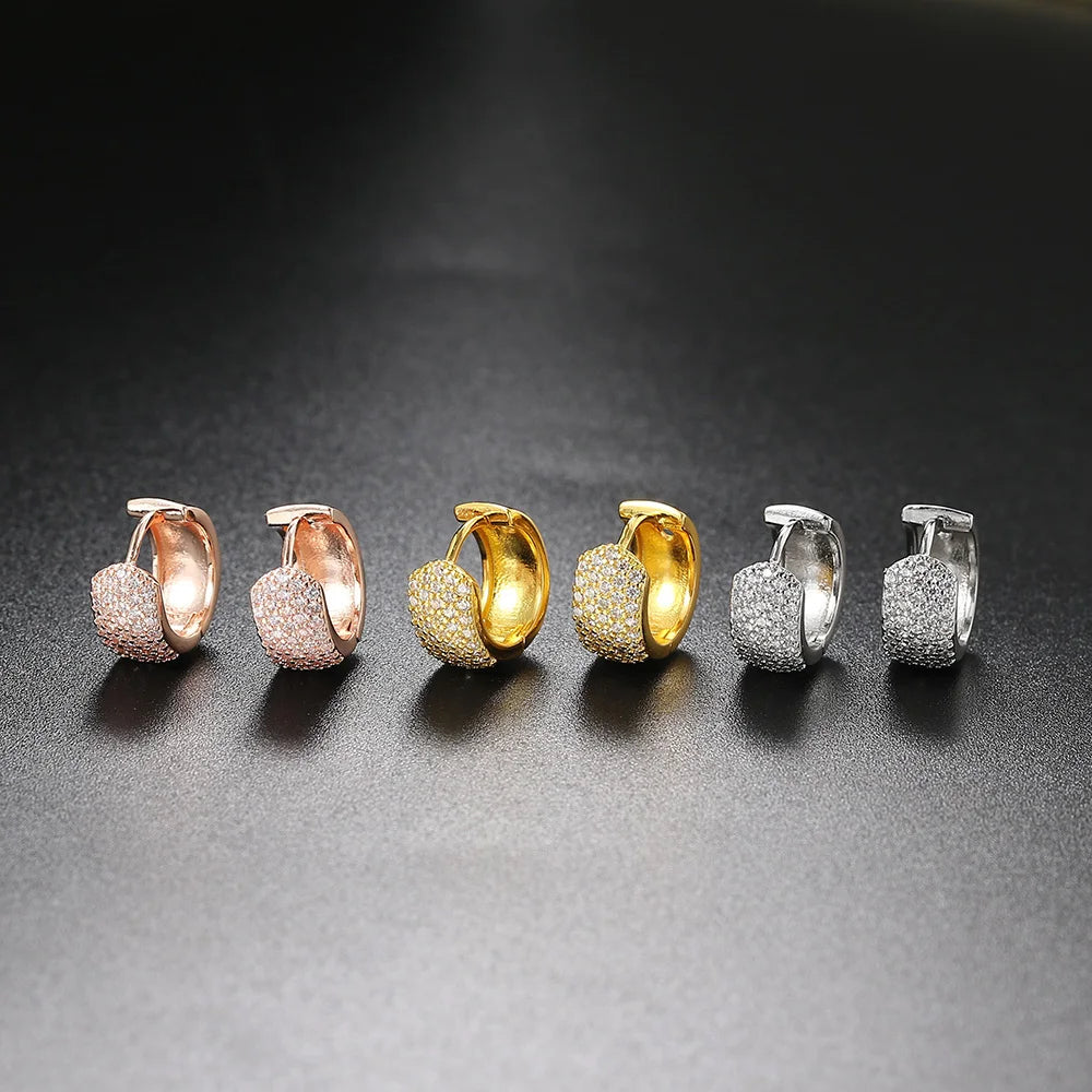 ZHOUYANG Women's Earrings Round Retro Hoops Jewelry Gold Color Zircon Small Ear Ring Wholesale Vintage Female Accessories KBE420
