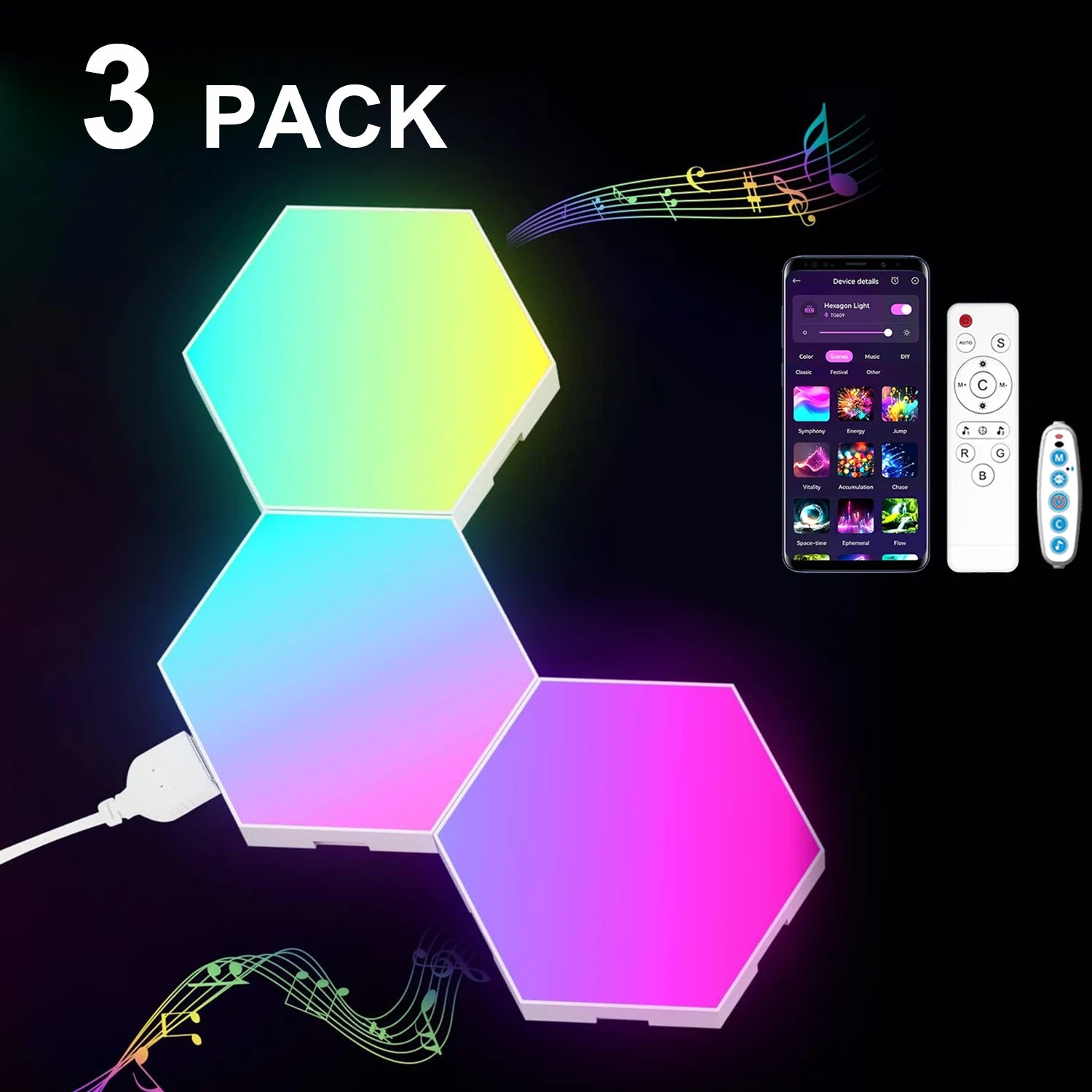 20/12/8 Pack Hexagon Lights Wall RGB Panel Smart APP Hexagonal Modular Gaming Light Music Sync Honeycomb Shape Hexagonl Light