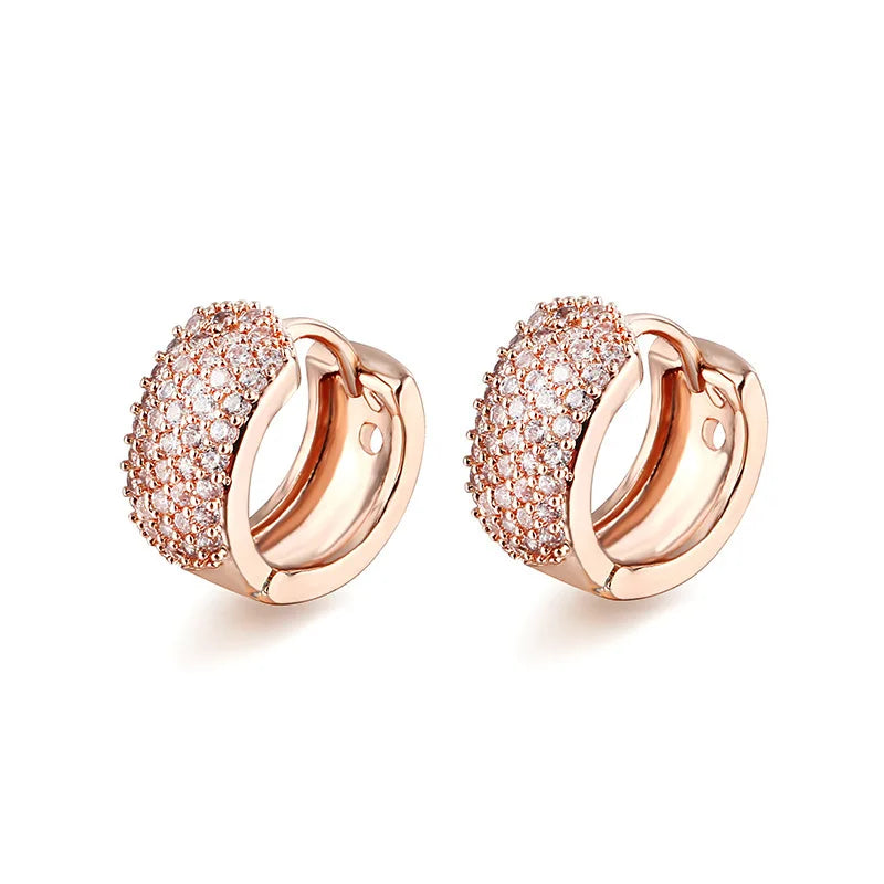 ZHOUYANG Women's Earrings Round Retro Hoops Jewelry Gold Color Zircon Small Ear Ring Wholesale Vintage Female Accessories KBE420