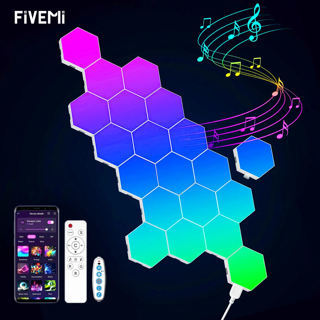 20/12/8 Pack Hexagon Lights Wall RGB Panel Smart APP Hexagonal Modular Gaming Light Music Sync Honeycomb Shape Hexagonl Light